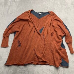 RVCA‎ Orange Blue Chevron Distressed Knit Open Front Cardigan Sweater Women's L